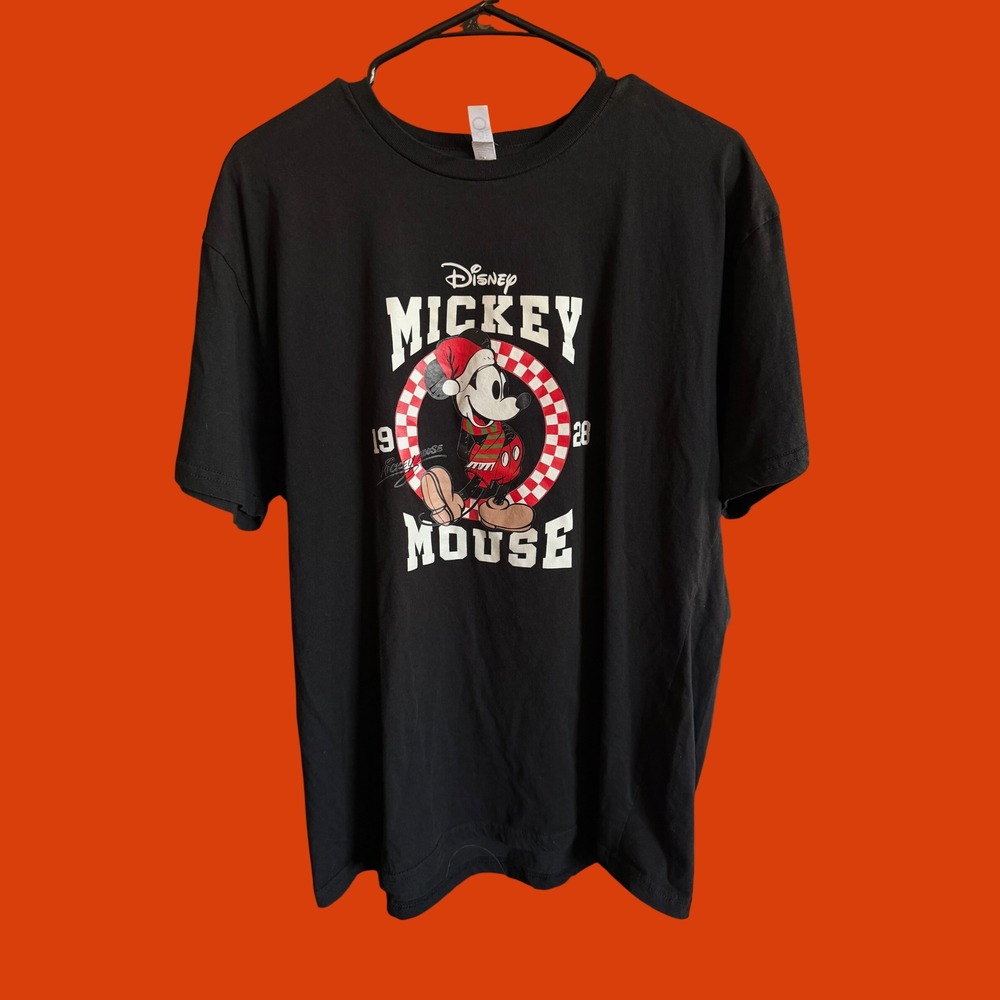 Disney Mickey Mouse Holiday Santa Graphic T-Shirt Black‎ Mens Large Boxy Fit